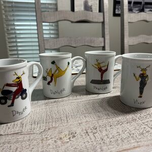Pottery Barn Reindeer Ceramic Mugs Set